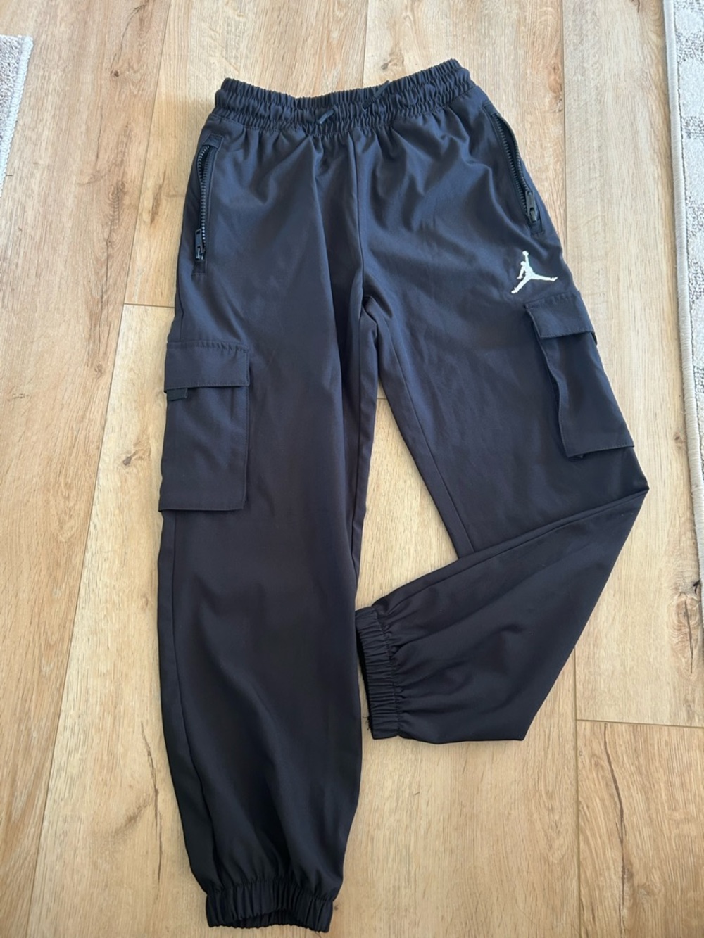 Black Cargo Track Pants with Jordan Logo kids Athletic Joggers